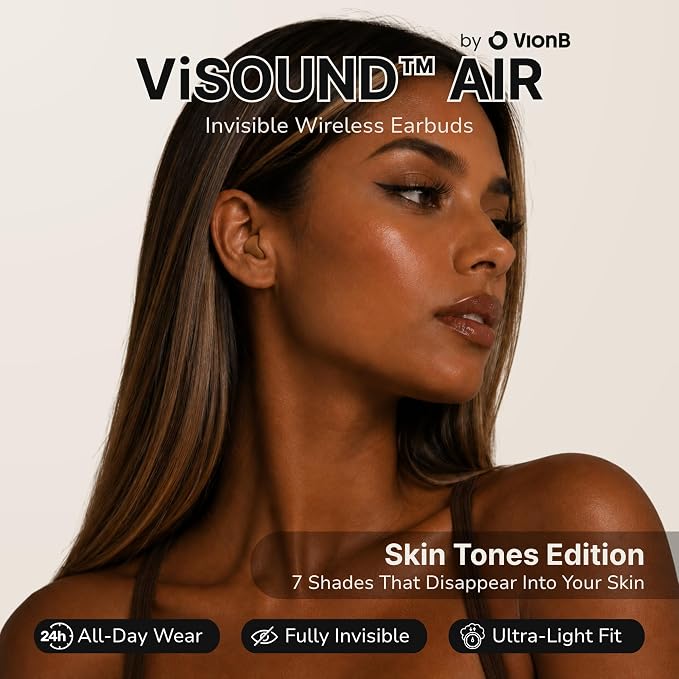 Air Skin Tones Invisible Earbuds for Small Ears - Wireless Bluetooth 5.4, Skin-Matching Mini Stemless Ear Buds, IPX5 Waterproof, ENC Noise Cancelling (Copper Amber)