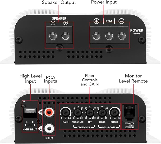Taramps BASS 400 1 Ohm 1 Channel Mosfet Amplifier 400 Watts RMS, Monoblock, Crossover, Bass Boost, RCA/High Level Input, Class D, Car Audio, Monitor Level Remote/M1 Led Monitor, Great for Subwoofers