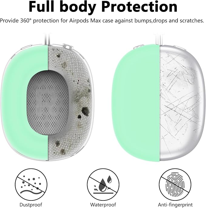 Silicone Case Cover for AirPods Max Headphones, Ear Pad Case Cover/Ear Cups Cover/Headband Cover for AirPods Max 2/1 (2026/2024/2020)(USB-C/Lightning), Accessories for Apple AirPods Max 2, Light Green