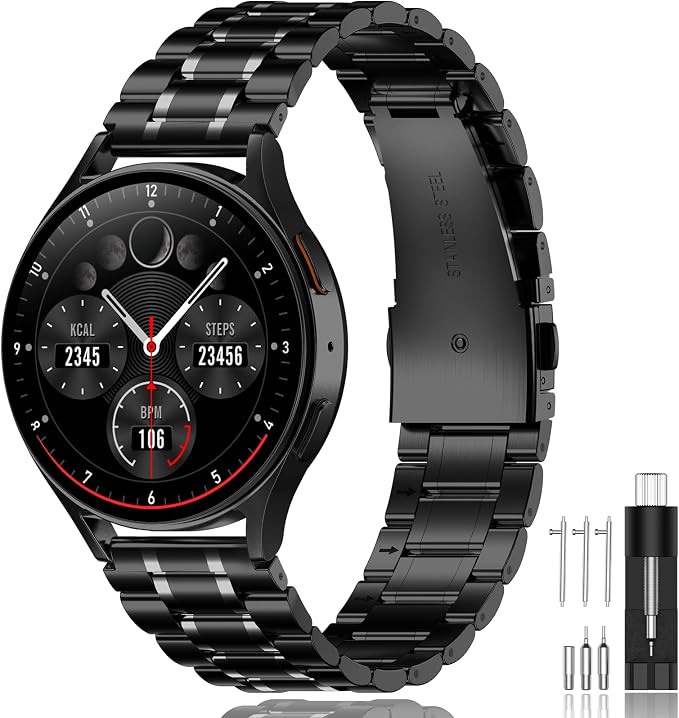 SUPLINK Stainless Steel Band Compatible with Samsung Galaxy Watch 7 6 5 4 Band 44mm 40mm/5 Pro 45mm/Galaxy Watch 6 4 Classic Bands 43mm 47mm 46mm 42mm/Active 2, 20mm Metal Strap Men, Black