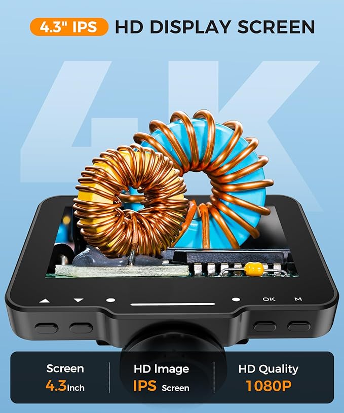 LCD Digital Microscope,4.3 Inch 1080P 10 Megapixels,10MP Camera Video Recorder with HD Screen,1-1000X Magnification Zoom Wireless USB Stereo Microscope Camera,
