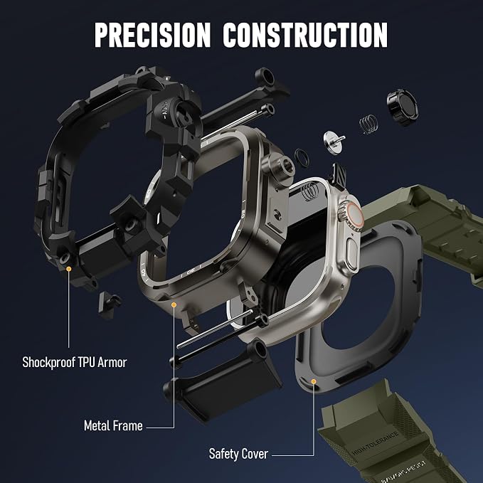 BXUXOHS Rugged Case and Band for Apple Watch 46mm Men, Compatible with Apple Watch Series 11/10, Military Grade Shockproof Bumper Cover, Tactical Band Case for iWatch 11/10 Man, Army Green