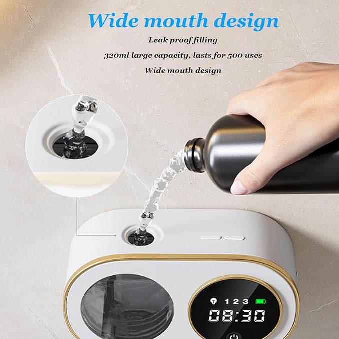 Zunate Automatic Foaming Hand Soap Dispenser, 320ml Wall Mount Rechargeable Touchless Liquid Soap Dispenser with Smart Sensor for Bathroom Kitchen Hotel (White)