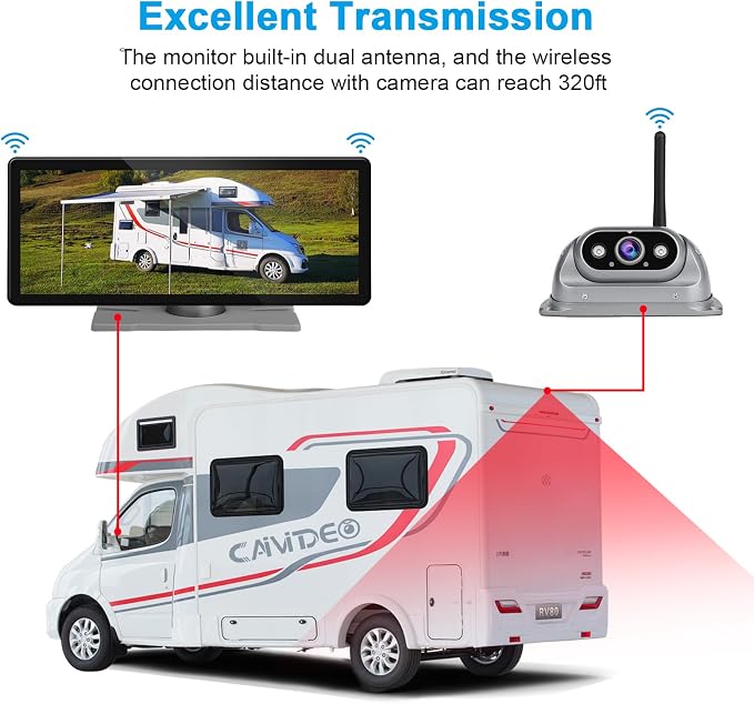 Wireless Backup Cameras System for RV Truck Trailer Camper Pickup Motorhome 5th Wheels with High Brightness HD 1080P 10.26" Touch Screen 150° Wide View Image Video Recording Reverse Camera