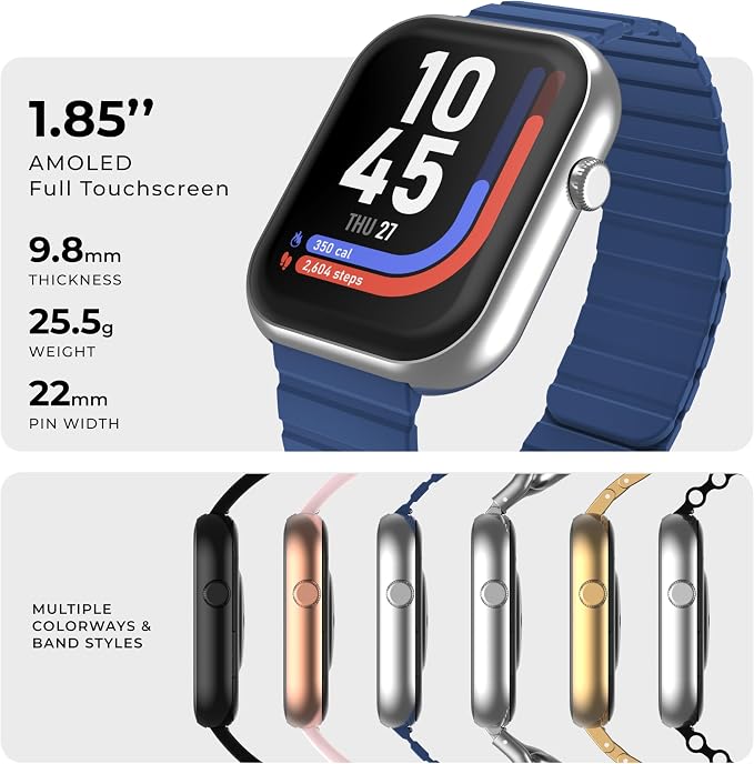 iTouch AIR 5 Smartwatch, 1.85" AMOLED Display, Bluetooth Calling, 100+ Sports Modes, Heart Rate, SpO2, Sleep & Stress Tracking, Water Resistant, 7-Day Battery Life, for Android & iPhone