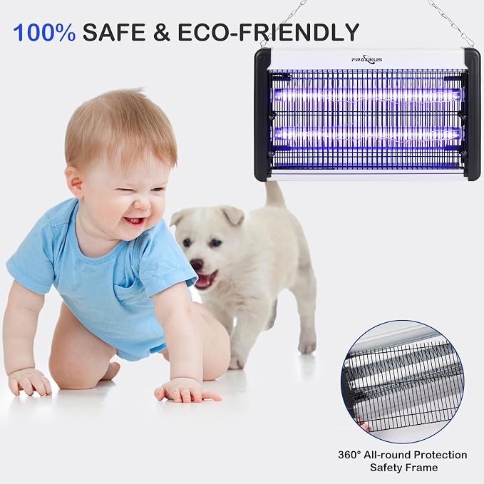 FRAXINUS Electric Bug Zapper, UV Insect Killer, Indoor Fly Catcher, Mosquito Killer Lamp, 3500V High Powered Grids, 20W UV Light Attract to Zap Flying Insects. (Including 2PCS Bulbs)