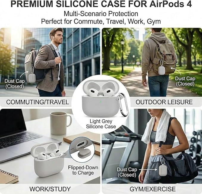for Airpods 4th Case Cover, Come with Cleaner Kit,Soft Skin Silicone Case Cover with Keychain, Full Protective Case for Men and Women, Compatible with AirPods 4th Generation Case,Grey