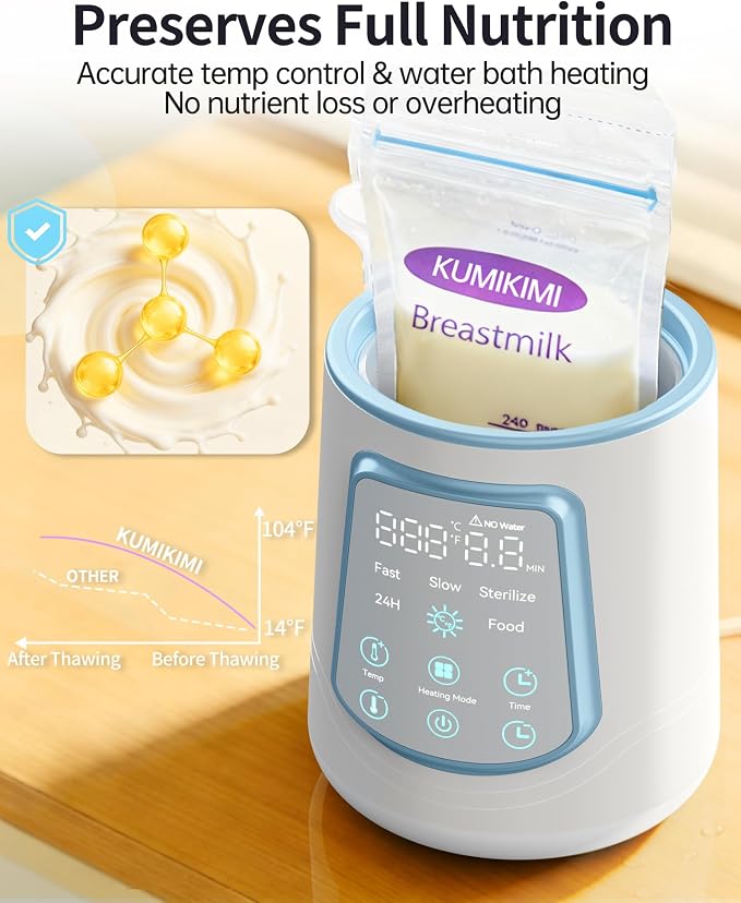 12 in 1 Fast Baby Bottle Warmer with Even Heating No Hot Spots, Night Mode, Sterili-zing,Constant Temp Milk Warmer for Breastmilk & Formula, Fits All Bottles Blue