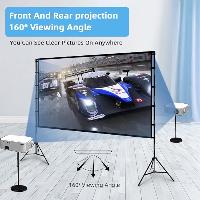 Towond 120 inch Projector Screen with Stand, 4K HD 16:9 Foldable Anti-Crease Indoor Outdoor Movie Screen, Portable Projection Screen for Backyard Theater, Camping, and Sports Viewing Parties