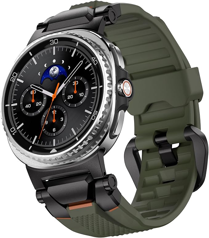 ULTIMAL Rugged TPU Sport Band ONLY for Samsung Galaxy Watch 8 Classic & Galaxy Watch 8 (40/44/46mm), Replacement Strap with Secure Connector, Waterproof Sweat-Resistant, Fit 6.2”-8.9”(Black+Green)