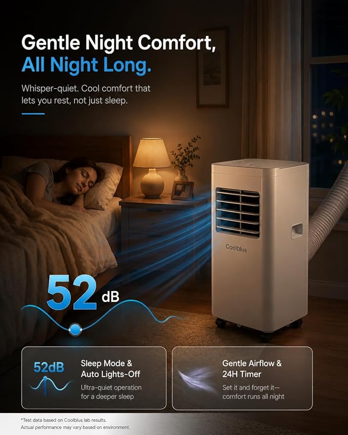 Coolblus Portable Air Conditioners, 8500 BTU Portable AC Cool Up to 360 Sq.Ft, 3 IN 1 with Remote Control, Sleep Mode, Window Kit, No Wall or Window Installation Needed, White-8500BTU
