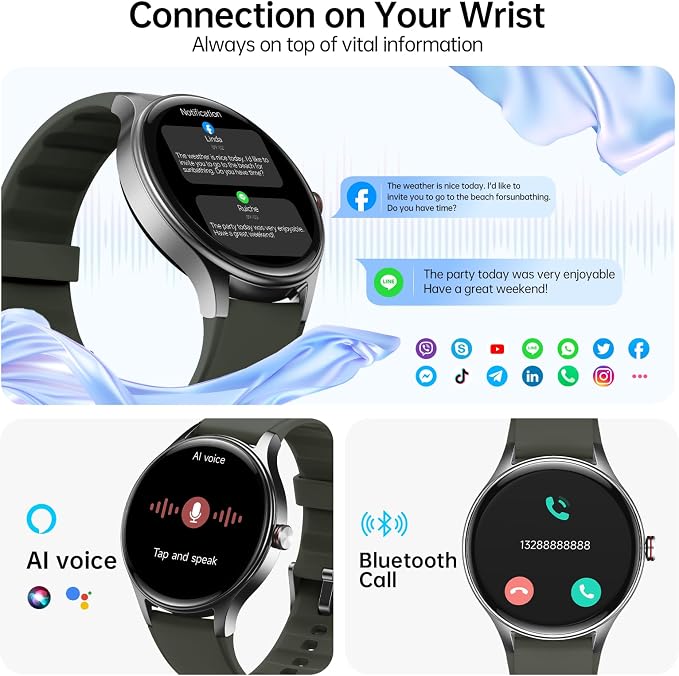 Woneligo Smart Watch for Men,1.57inch AMOLED Touchscreen Fitness Watch for iPhone & Android,Heart Rate/Sp02/Sleep Monitor,110+ Sport Modes IP68 Waterproof Bluetooth Calls (Green, 1.57)