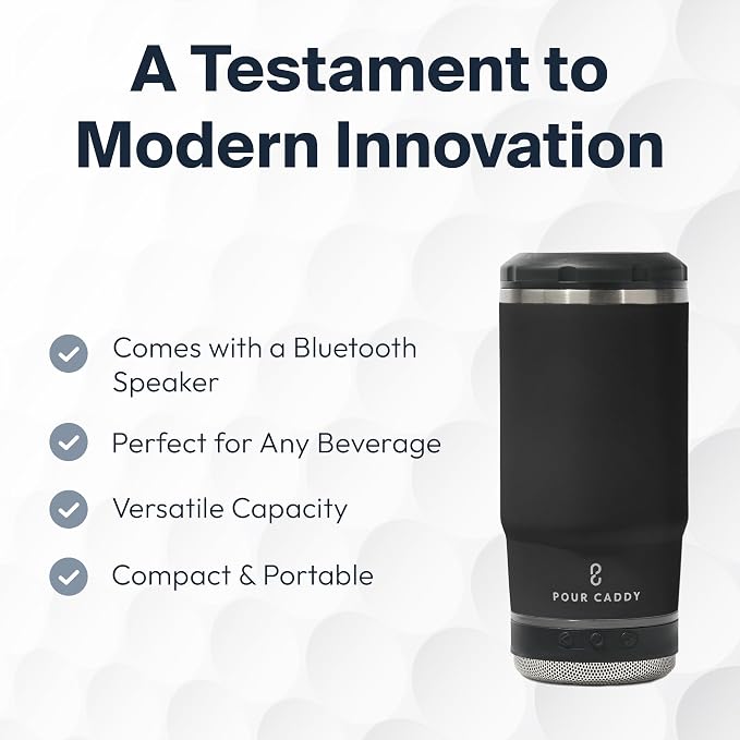 Vibe 4 In 1 Bluetooth Speaker Cup, Insulated Can and Bottle Holder for Hot or Cold Drinks, Double Wall Stainless Steel Drinkware, Fits 12 oz Cans or 14 oz Liquid, Black