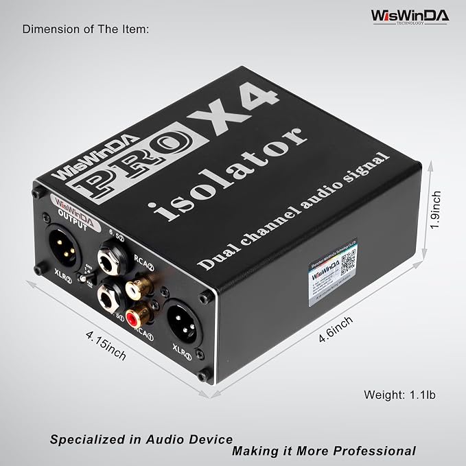 Pro X4 Multi-Purpose 2Channels XLR/RCA/AUX/TS/TRS Passive Hum Eliminator Box for Audio Equipments Ground Loop Isolator Noise Filter for Different Audio Systems Using