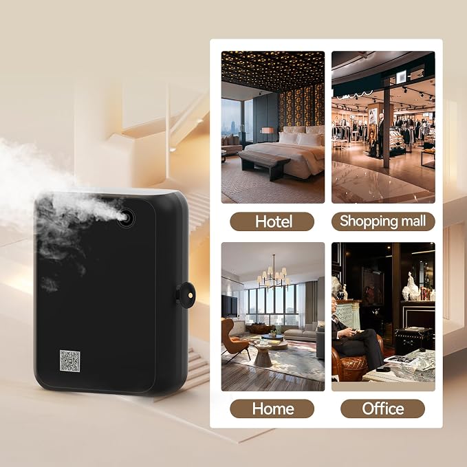 Smart Essential Oil Diffuser with Bluetooth,Waterless Scent Machine for Home,Office,Hotel,and Large Room – Timer Function & Quiet Operation,Black