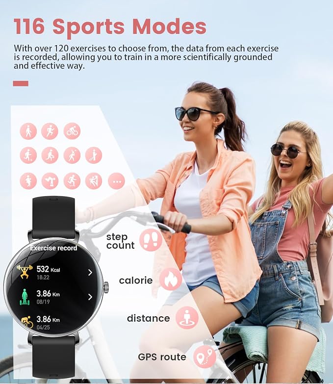 LIGE Ultra-Thin Smart Watch for Women(Answer/Make Calls),1.43" Fitness Tracker Watch with Heart Rate,Clories Tracker 100+ Sports Modes,Always-on Display Women Smartwatch for Android iOS(Black-FV17-H)