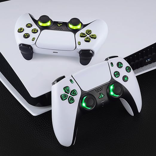 eXtremeRate Multi-Colors Luminated Face Buttons 7 Colors 9 Modes DTF V3 LED Kit for PS5 Controller BDM-010 020 with Black Classical Symbols Dpad Thumbstick Share Option Home Buttons - NO Controller