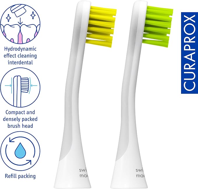 Curaprox Hydrosonic Brush Heads Rainbow Sensitive Duo – for Gentle Gum Care & Daily Cleaning | Yellow/Green, 2-Pack | Compatible with All Curaprox Sonic Models | Swiss Made