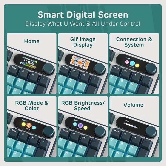 RK ROYAL KLUDGE S98 Mechanical Keyboard w/Smart Display & Knob, Top Mount 96% Wireless Mechanical Keyboard BT/2.4G/USB-C, Hot Swappable, Software Support, Creamy Sounding, 98 Keys