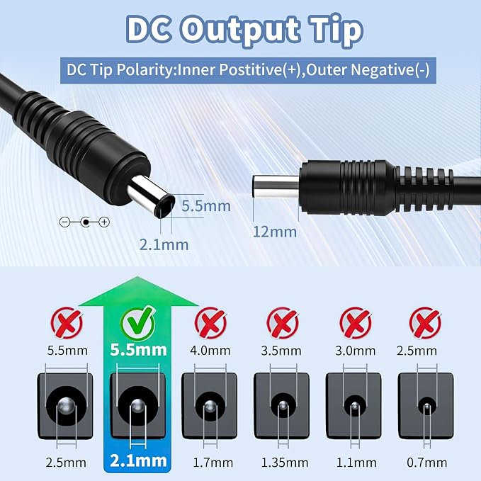 5 PCS 12V 5A Power Supply, Waysse Power Supply Adapter, AC DC Converter 100-220V to 12 Volt 5 Amp Transformer 5.5x2.1mm Plug for LED Strip Light