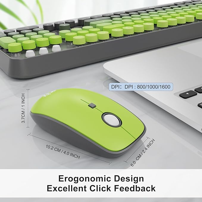 Wireless Keyboard and Mouse Combo, 2.4G USB Cordless Round Keyboard and Mouse for Laptop Computer TV (102 Keys Matcha Green)