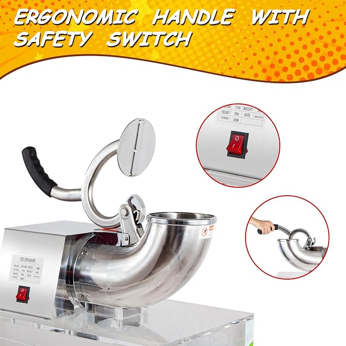VNN 48L Snow Cone Machine, 500LB/H Commercial Shaved Ice Machine, 300W Electric Ice Shaver Machine, Suitable for Party Activities, Family Gatherings, Events