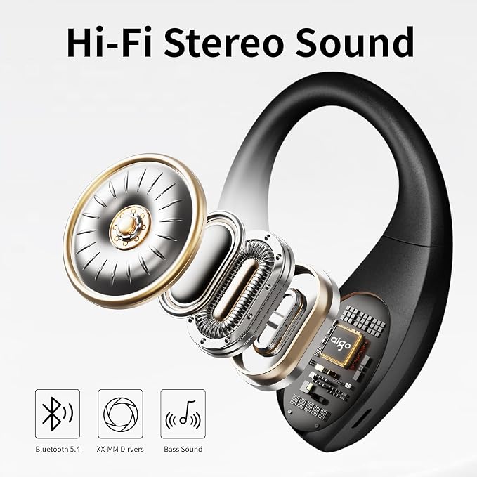 Wireless Open-Ear Headphones,Lightweight EarHooks-Style Earbuds,Bluetooth5.4 Wireless Earphones,48H Playtime, IPX4 Waterproof Running Headphones for Gym Black