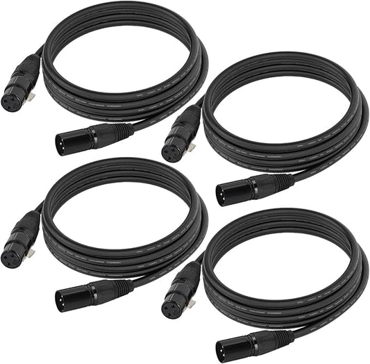 10ft DMX Cable, 4 Pack 3m DMX Light Cables DMX Wires, 3-Pin XLR Male to Female Stage Signal Cable with Metal Connectors for DMX512 Stage & DJ Lighting fixtures