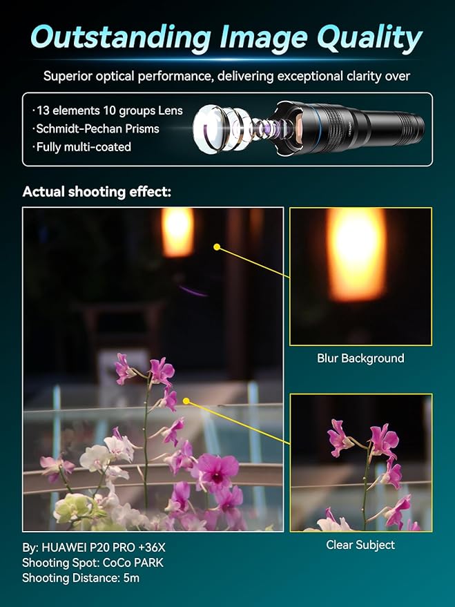 APEXEL 36x Telephoto Lens Compatible with iPhone 17 Pro Max | Photography for Travel, Birdwatching, Exploration | Kit with Sturdy Metal Tripod and Threaded Phone Case