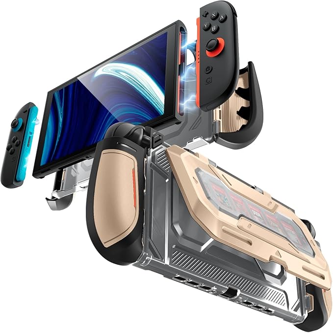 Mumba Dockable for Nintendo Switch 2 Case with Flip Stand, [Titan] Ergonomic Switch 2 Grip Protective Cover Holds 5 Game Cards & 2 TF Cards TPU Accessories and Quick-Release Joy-Con Design (Desert)