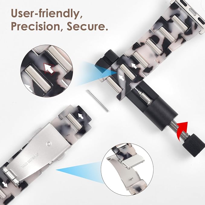 V-MORO Resin Metal Band Compatible with Apple Watch 42mm 41mm 40mm 38mm,Fashion Lightweight Bracelet with Starlight Stainless Steel Inlay for iWatch Series 11/10/9/8/7/6/5/4/3/2/1/SE,Black Floral