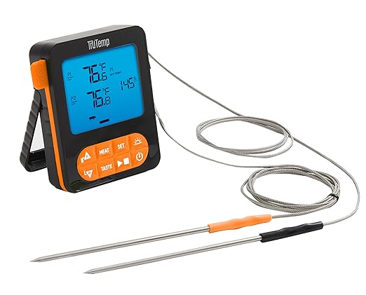 Taylor TruTemp Dual Probe Wired Programmable Meat & Food Thermometer, Digital, Monitor Two Dishes, Baking, Grilling, Roasting, User-Friendly, Backlit, Orange