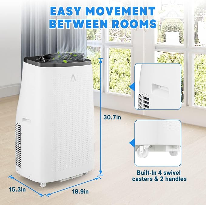 Garvee 14000 BTU Portable Air Conditioner for Rooms up to 750 Sq. Ft, 3-in-1 AC Unit with Cooling, Dehumidifier & Fan, Auto Swing, 24H Timer, Remote & Window Kit, Bedroom, Dorm, Apartment, Gray
