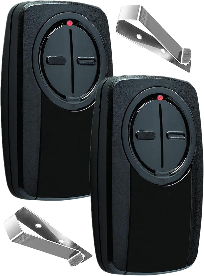 380UT Chamberlain klik5u-bk2 klik3u-bk Garage Door Opener Remote Clicker, 375UT Universal Garage Door Remote for Lift Master Craftsman Genie, Dip Switch (Black 2PC)