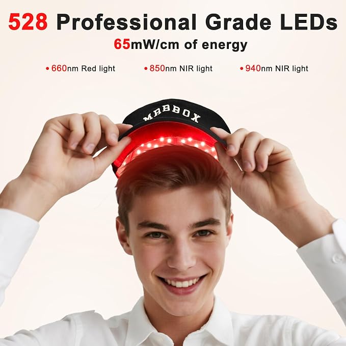 Red Light Hair Growth Cap, 528 Total Light Emitters, Red Light Therapy for Hair,At-Home Scalp Care for Men & Women,Gift Idea,Adjustable Comfort Disgn,Black Cap