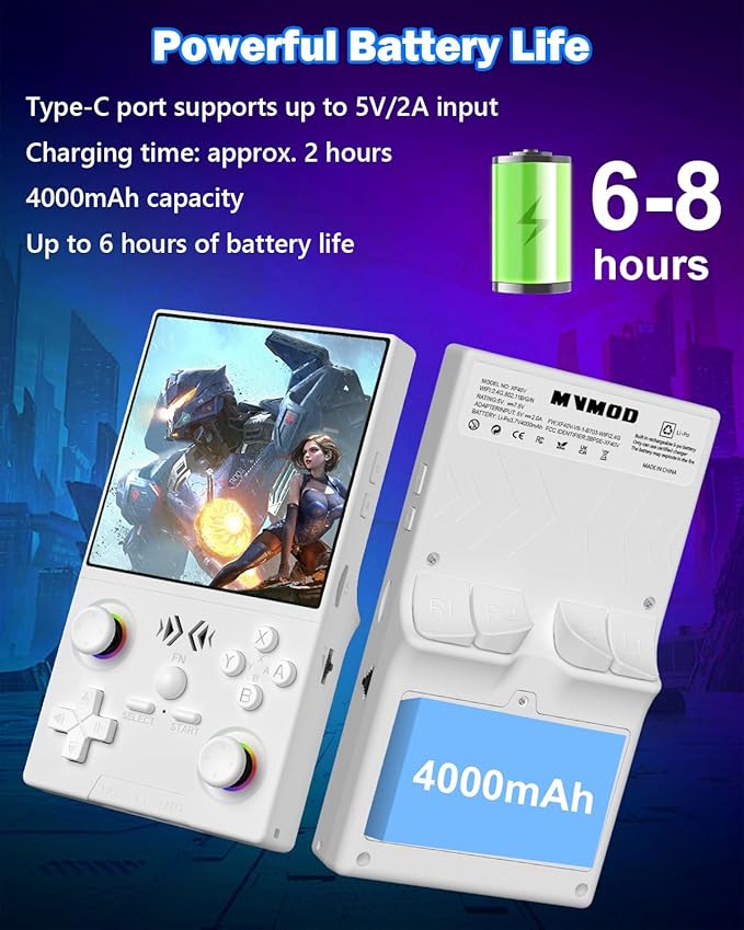 XF40V Retro Handheld Game Console, Retro Gaming Console 4.0 Inch 4K HD IPS Screen, Linux Open Source System, 18000+ Classic Games, Portable Pocket Video Gaming for Adults (64G White)