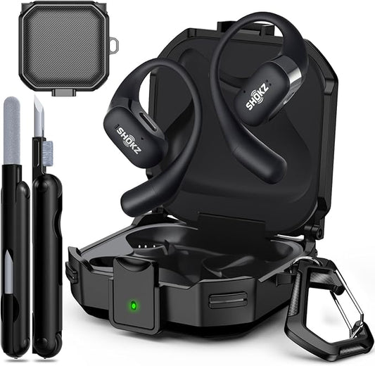 【Secure Lock】 Case for SHOKZ OpenFit Case with Cleaning Kit & Keychain, Soft TPU Cover Cover Compatible with SHOKZ OpenFit Open-Ear Earbuds True Wireless Bluetooth Headphones, Shockproof Protective
