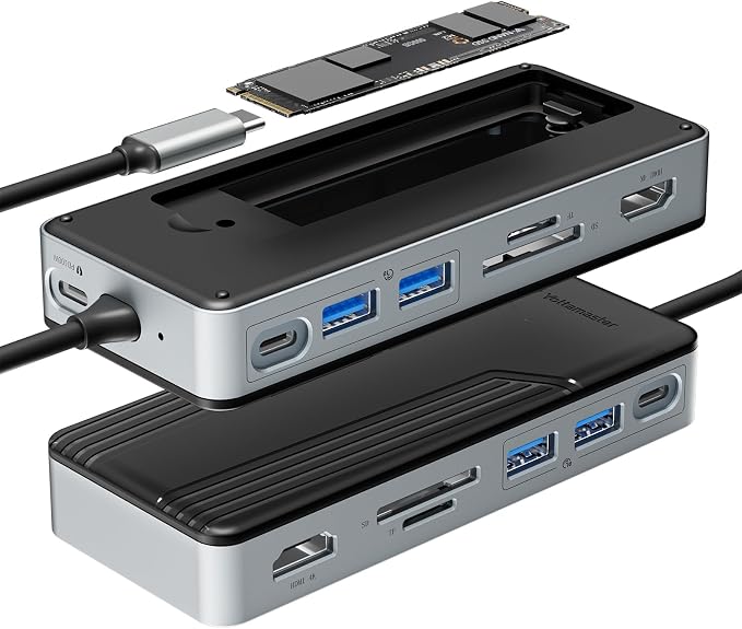 Yottamaster USB C Hub with M.2 NVMe SSD Enclosure, 8 Ports USB C HUB Adapter 10Gbps USB 3.2 Gen2, 4K@60Hz HDMI, 100W PD, SD/TF2.0 Card Reader for Windows, Mac [Diskless] - YM28P
