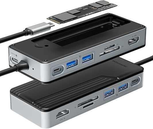 Yottamaster USB C Hub with M.2 NVMe SSD Enclosure, 8 Ports USB C HUB Adapter 10Gbps USB 3.2 Gen2, 4K@60Hz HDMI, 100W PD, SD/TF2.0 Card Reader for Windows, Mac [Diskless] - YM28P