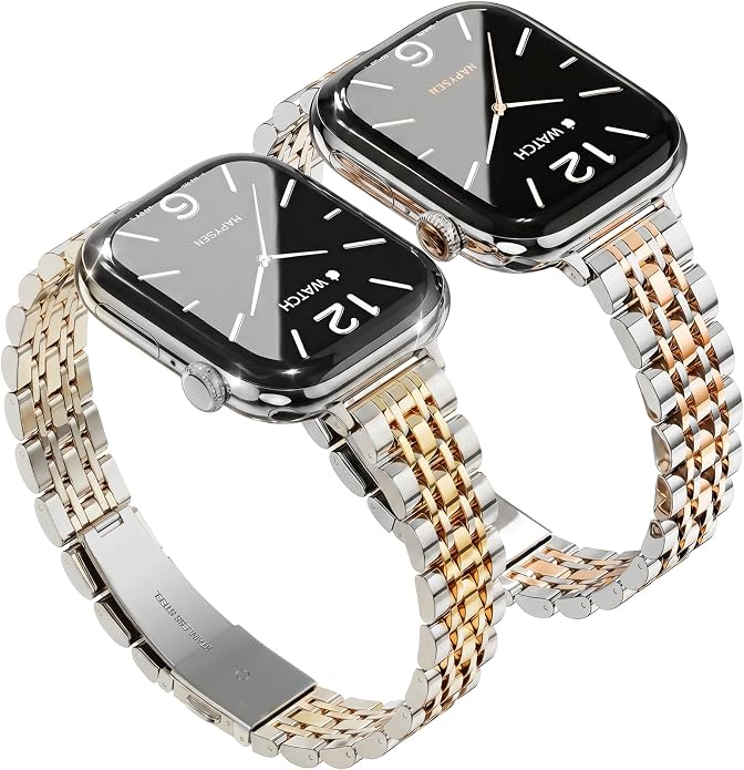 Slim Metal Band Compatible with Apple Watch Bands for Women, Series 11/10/9/8/7/6/5/4/3/2/1/SE, 46/42mm (S11/10), 45/44/42mm, 41/40/38mm Stainless Steel Bracelet