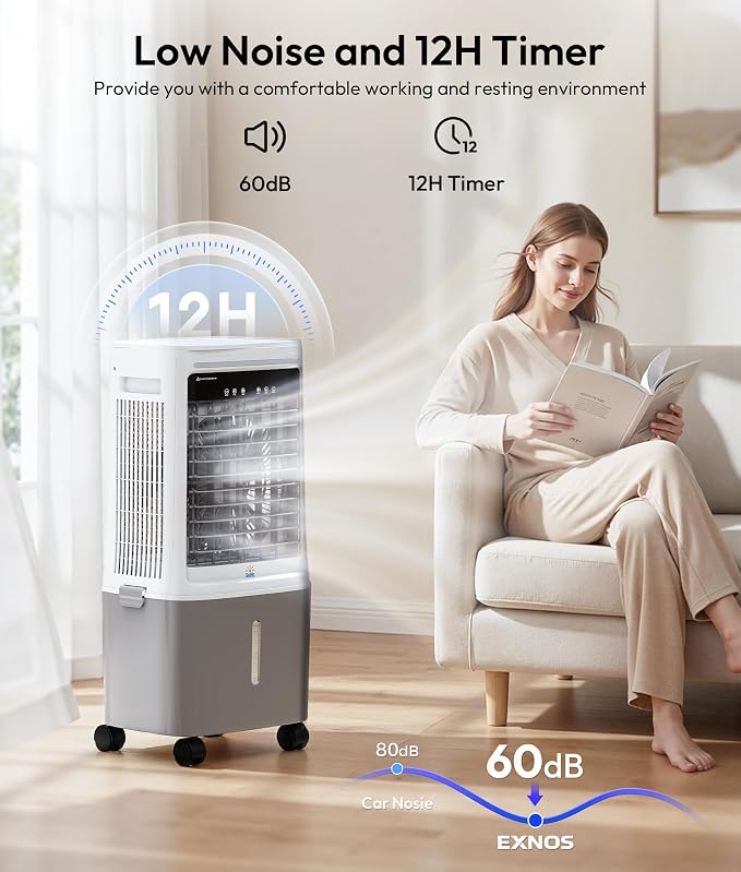 3-in-1 Portable Evaporative Air Cooler - 2000 CFM Swamp Cooler with 6.6-Gal Dual Tank & 4 Ice Packs, Remote Control, 12H Timer, Oscillating Cooling Fan That Blows Cold Air for Large Room, Office