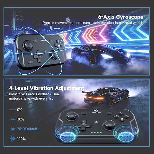 AceGamer 2 Pack Wireless Pocket Controller for Nintendo Switch/Switch 2/Android/iOS/PC/Steamdeck, Joystick Lift and Down Design, Bluetooth Gamepad with 6-axis Gyroscope/Turbo/Vibration/ 1000Hz