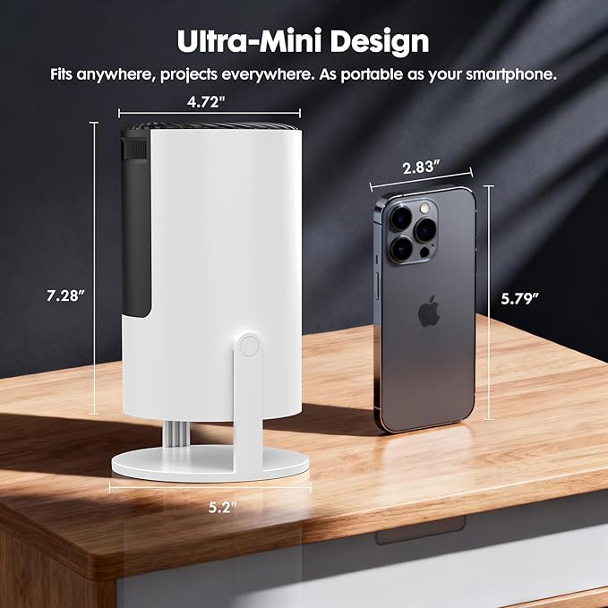 [Built-in Apps] Mini Projector with WiFi and Bluetooth, Native 1080P Portable Movie Projector for Bedroom, Android 12, Auto Vertical Keystone, 180° Rotation, Compatible with HDMI/USB/TV Stick/Laptop