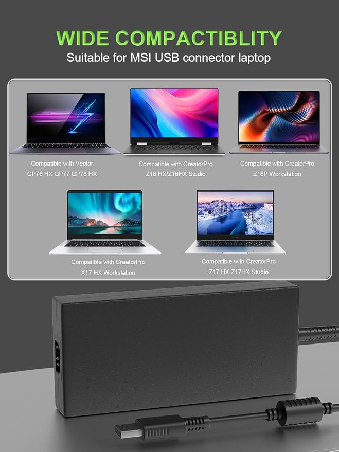 240W Charger Compatible with Msi GE76 GE66 Raider, Vector GP77 GP76 GP66 Leopard, Alpha 17 Creator Pro 16 A16 Z17 Z16P Z16 HX Studio, Stealth GS77 A16 16 17 WE76 Laptop, USB Tip