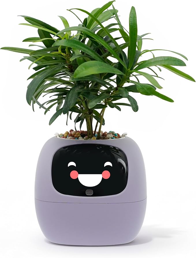 PLANTSIO Ivy AI Smart Planter Intelligent Flower Pot for Home Decoration Plants Companion Neat Desk Setup Gift Pet Planter Robot Guidance on Plant Care with Emojis (Violet)