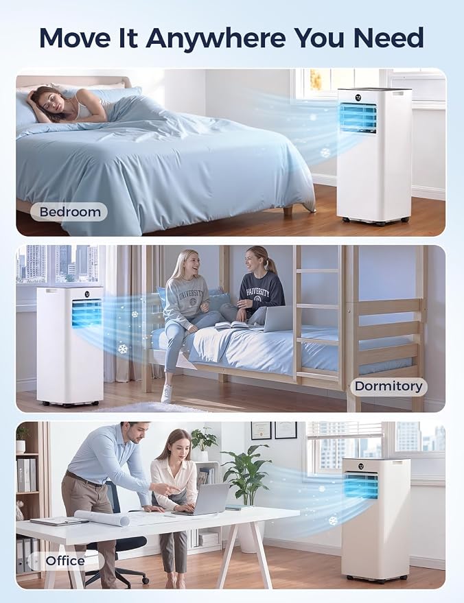 Quiet Portable Air Conditioner 8000 BTUs, Cools Rooms up to 350 Sq. Ft, Dehumidifier & Fan Mode, Sleep Mode, 24-Hour Timer, 26 ft Remote Control, 2026 Model, Window Kit 1-piece