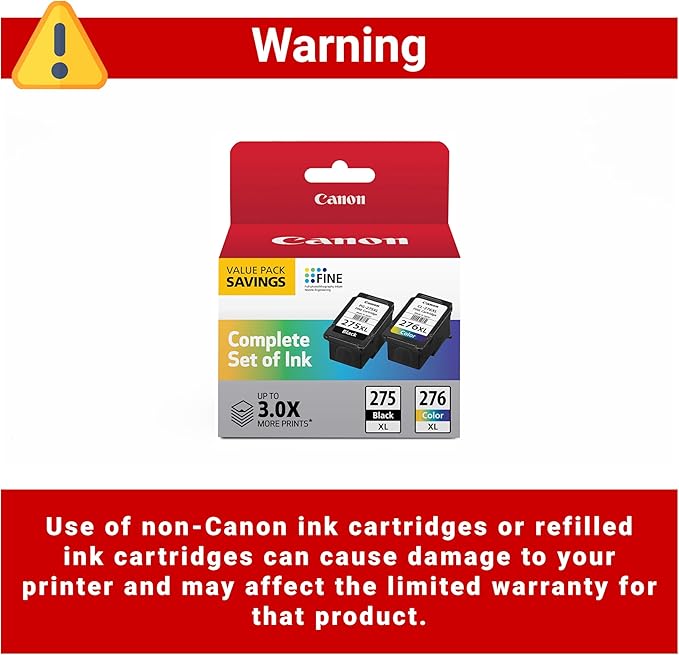 Canon PG-275 XL/CL-276 XL Genuine Ink Value Pack (2 Cartridges),Compatible with TS3520/3522/4722/3720/3722,TR4720,(Pack of 2)