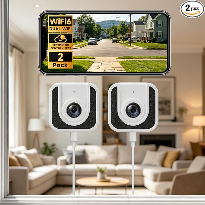 3MP Window Camera,Free Cloud Storage,2.4Ghz & 5Ghz WiFi Indoor Cameras for Home Security, Color Starlight Night Vision, Anti-Glare, AI Motion Detection, 24/7 Recording, Compatible with Alexa