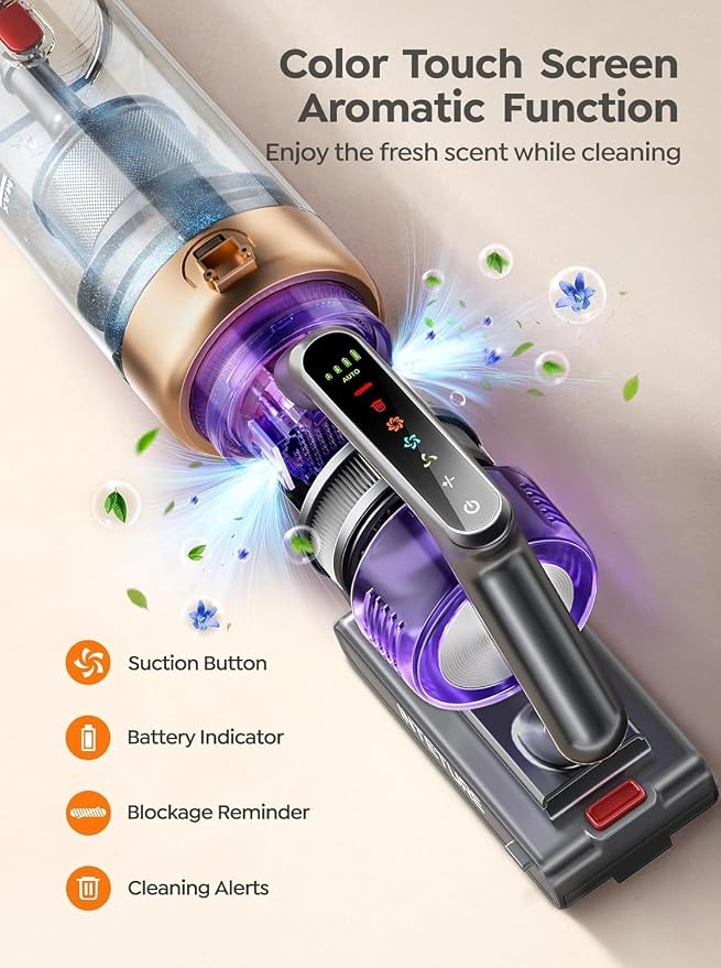 Cordless Vacuum Cleaner, 650W 55KPA 70Mins Vacuum Cleaners for Home, Stick Vacuum with Wall Mount Charging, Auto Mode, LED Touchscreen, 1.8L Dust Cup, Handheld Vacuum for Pet Hair/Carpet/Floor