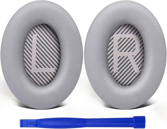 SoloWIT Replacement Earpads for Bose QC35/QC35 II Over-Ear Headphones, Softer Leather, Noise Isolation Foam - PL Silver